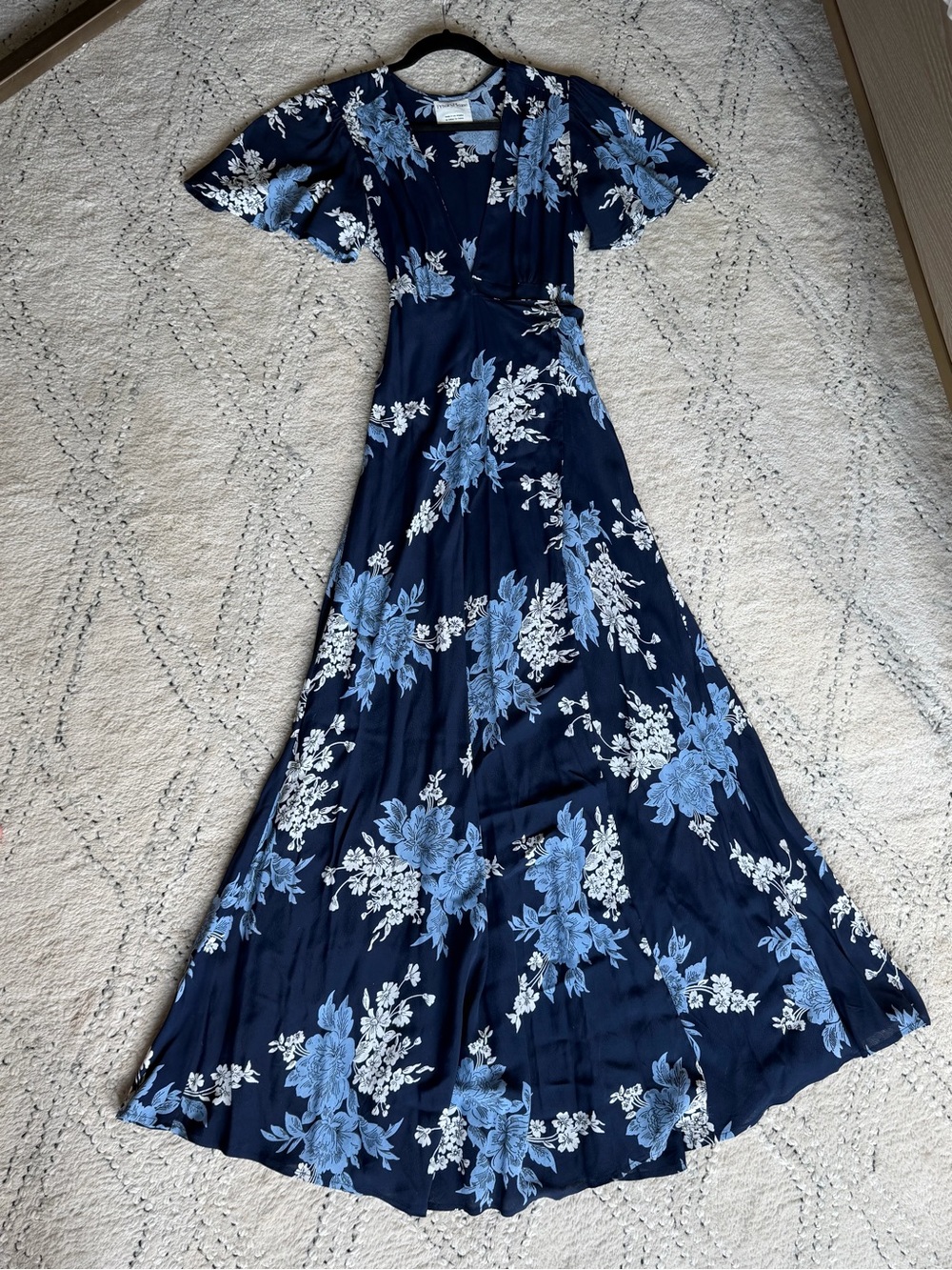 Privacy Please Navy Wrap Maxi Dress with Light Blue & White Floral Print